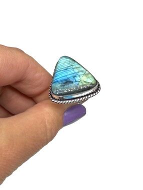 Labradorite Ring 925 Sterling Silver Overlay Size 10
